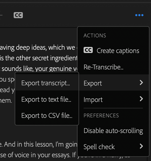 Export Prtranscript