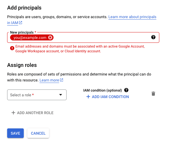 Error Adding IAM Principal