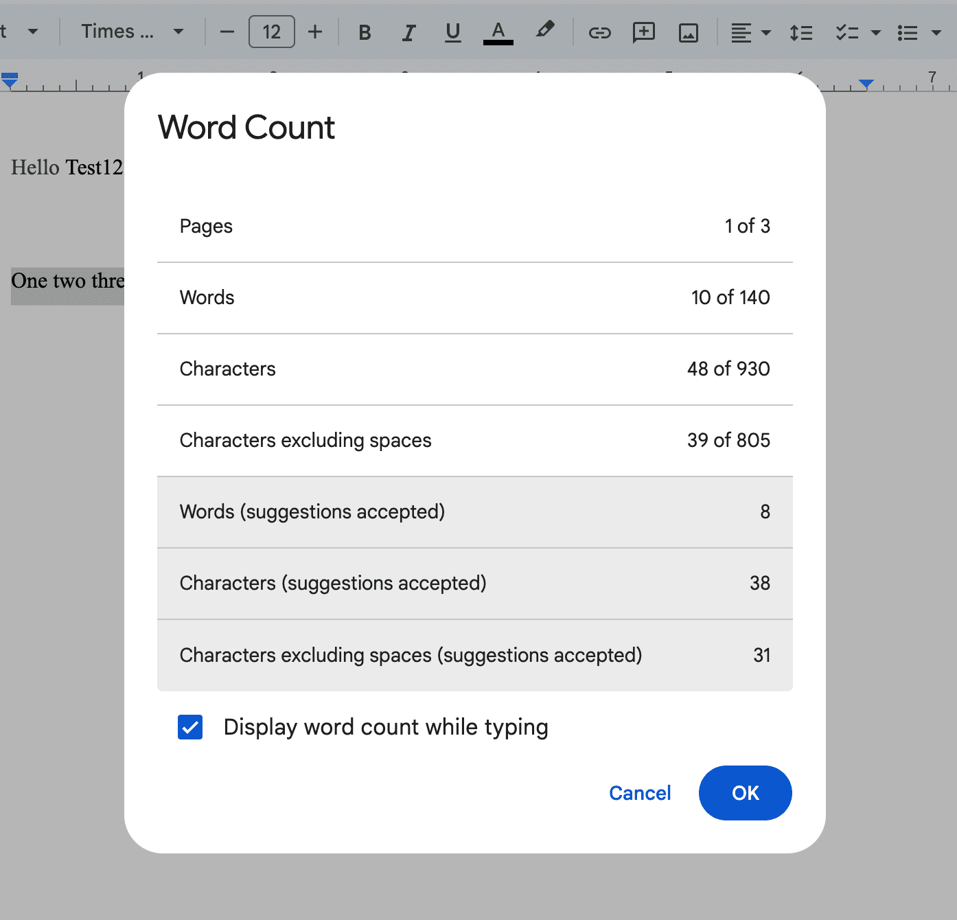 Google Docs Suggestions Word Count Preview