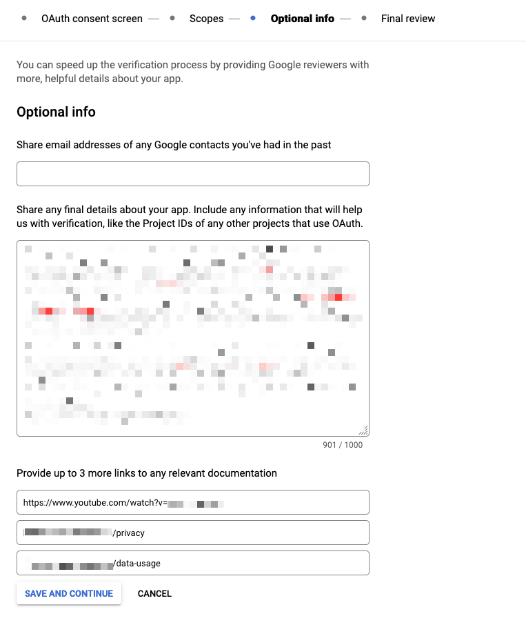 Google OAuth Consent Screen Optional Info