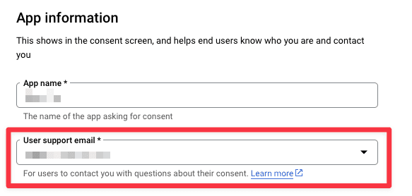 Google OAuth Consent Screen "User Support Email"