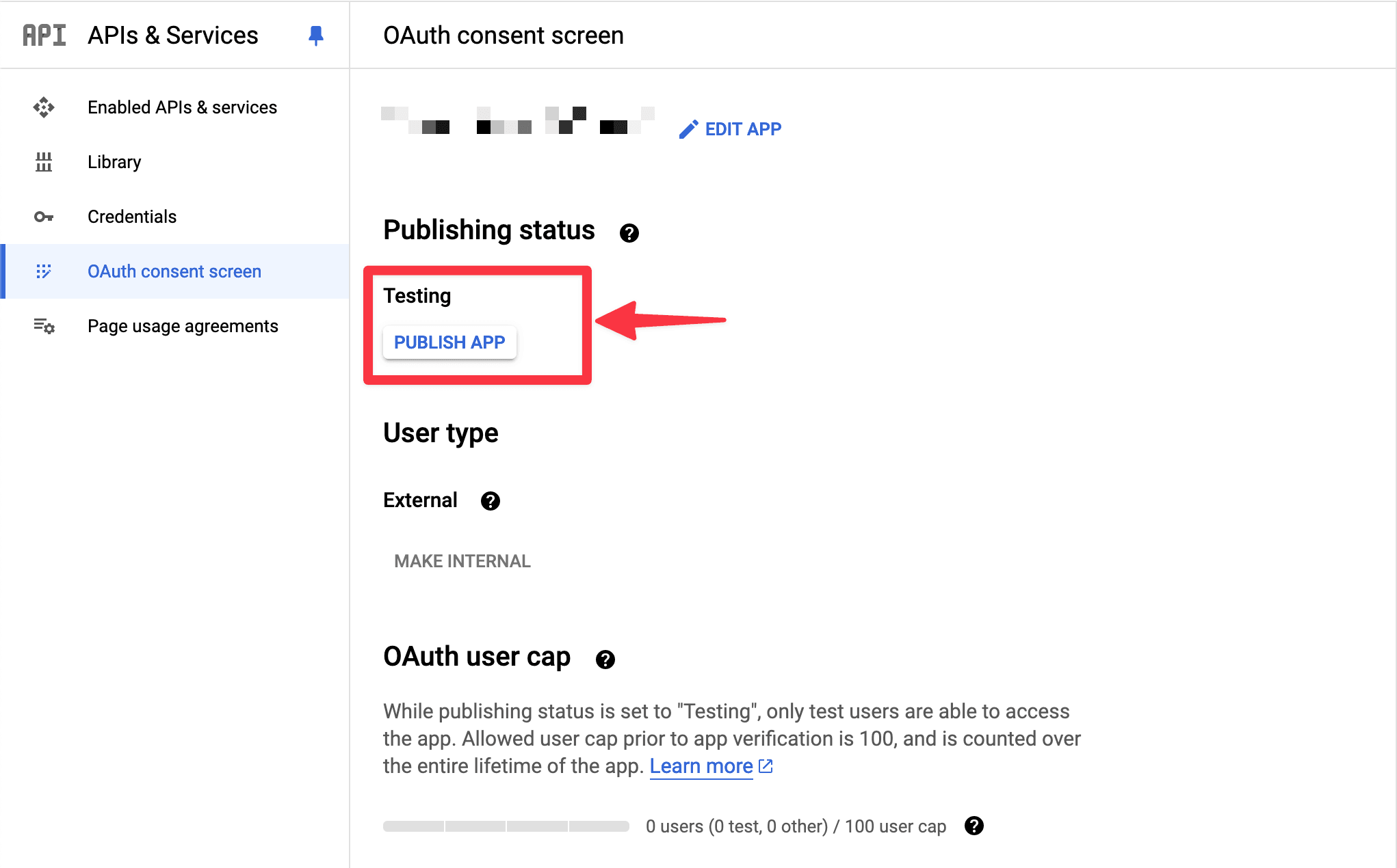 Google OAuth Publish App Button