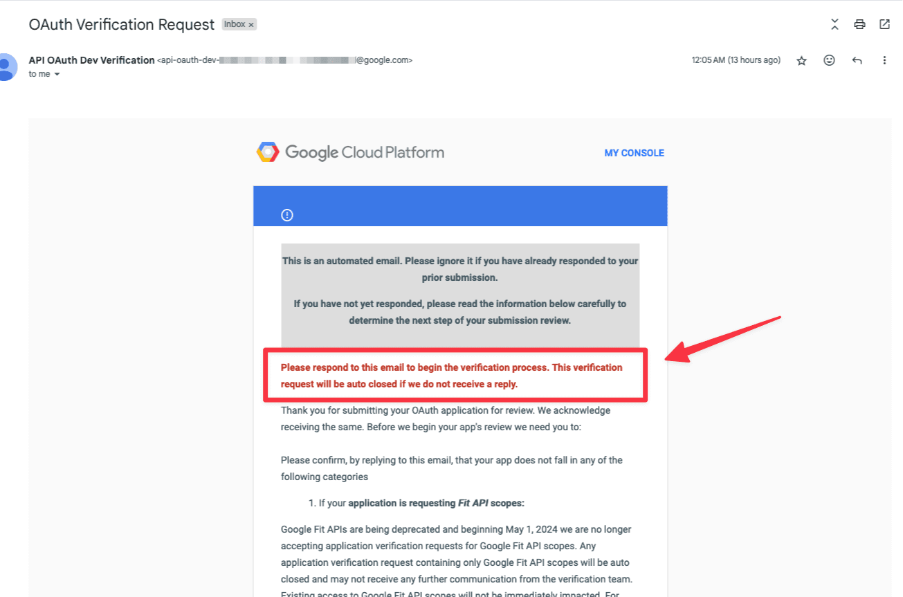 Google OAuth Verification First Email