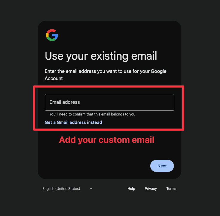 Google Add Existing Email