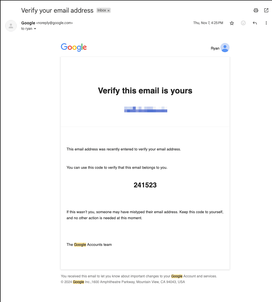 Google Verify Email is Yours