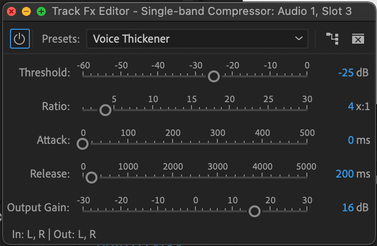 Audio track mixer effects