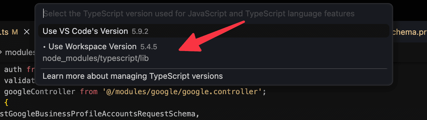 Typescript: Select Typescript Version